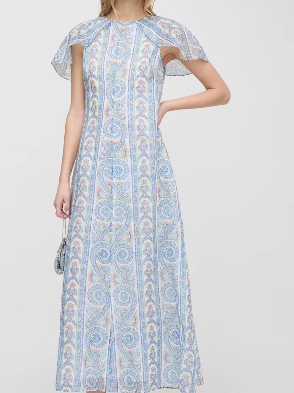 Hill House Pale Blue Paisley Flutter-Sleeve Maxi Dress. New with tags.